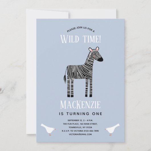 Cute Zebra Boy 1st Birthday Party Invitation Kaart (Voorkant)