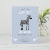 Cute Zebra Boy 1st Birthday Party Invitation Kaart (Staand voorkant)