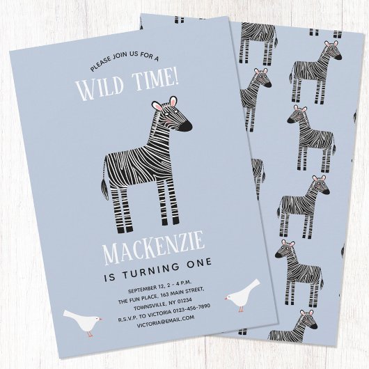 Cute Zebra Boy 1st Birthday Party Invitation Kaart