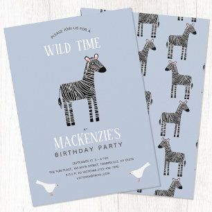 Cute Zebra Boy Birthday Party Invitation Kaart