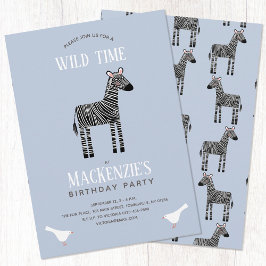 Cute Zebra Boy Birthday Party Invitation Kaart