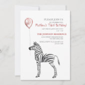 Cute Zebra Boy's Third Birthday Party Invitation Kaart (Voorkant)