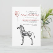 Cute Zebra Boy's Third Birthday Party Invitation Kaart (Staand voorkant)