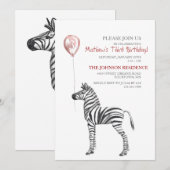 Cute Zebra Boy's Third Birthday Party Invitation Kaart (Voorkant / Achterkant)