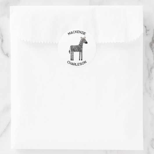 Cute Zebra Custom Name Classic Round Sticker (Tas)
