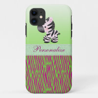 Cute Zebra Faux Green & Pink Texture Animal Print
