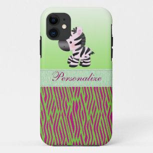 Cute Zebra Faux Green & Pink Texture Animal Print Case-Mate iPhone Case