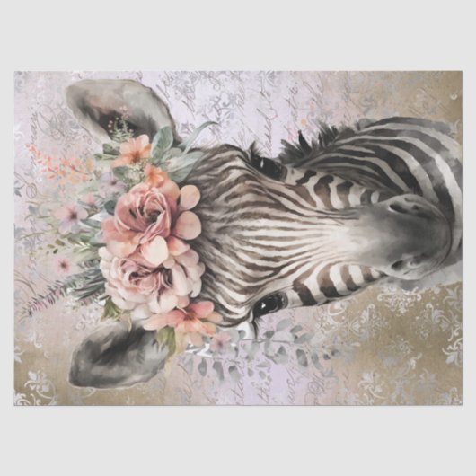 Cute Zebra Floral Waterverf Tissuepapier (Voorkant)