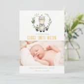 Cute Zebra Foliage WreatPhoto Birth Announance Bedankkaart (Staand voorkant)