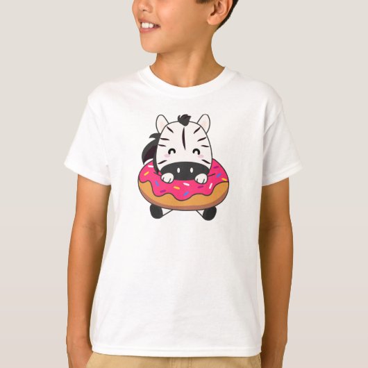 Cute Zebra Funny Animals in Donut Roze T-shirt (Voorkant)