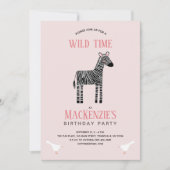Cute Zebra Girl Birthday Party Invitation Kaart (Voorkant)