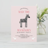 Cute Zebra Girl Birthday Party Invitation Kaart (Staand voorkant)