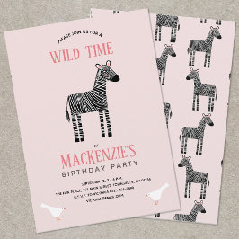 Cute Zebra Girl Birthday Party Invitation Kaart