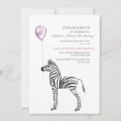 Cute Zebra Girl's Third Birthday Party Invitation Kaart (Voorkant)