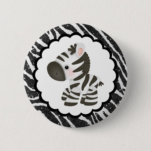 Cute Zebra & Glitter Animal Print Ronde Button 5,7 Cm (Voorkant)