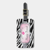 Cute Zebra Happy Travels Funny Bagagelabel (Voorkant verticaal)