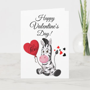 Cute zebra happy Valentine day red black harten Feestdagen Kaart