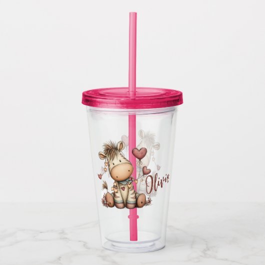 “Cute Zebra Holding Heart  Acryl Drinkbeker (Voorkant)