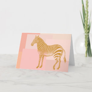 Cute  Zebra Illustration in Pink and Gold Kaart