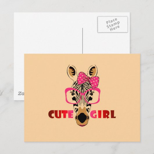 Cute Zebra kent een koetsmeisje; Cartoon en slogan Briefkaart (Voorkant / Achterkant)