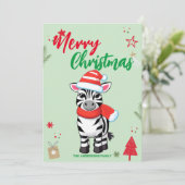 Cute Zebra Kerstboom Vakantie Familie naam Feestdagenkaart (Staand voorkant)