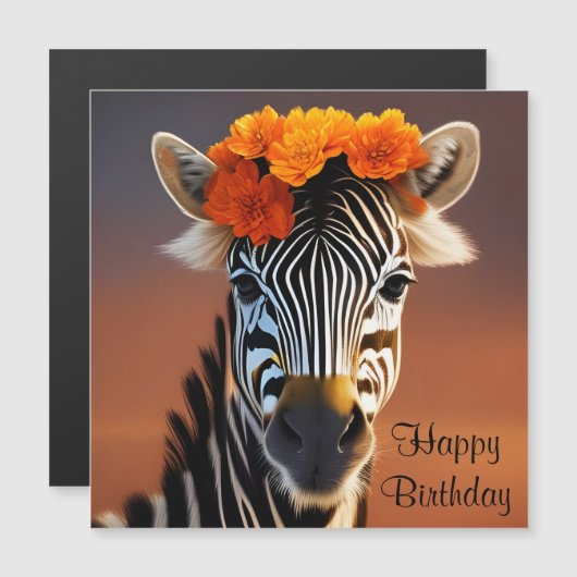 Cute Zebra met Oranje bloemen Kaart (Voorkant / Achterkant)