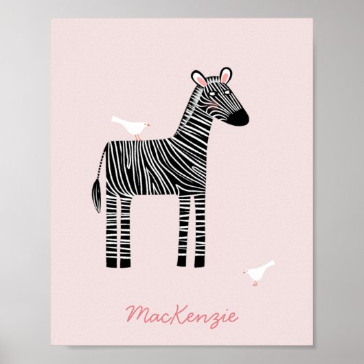 Cute Zebra Name Blush Pink Poster (Voorkant)