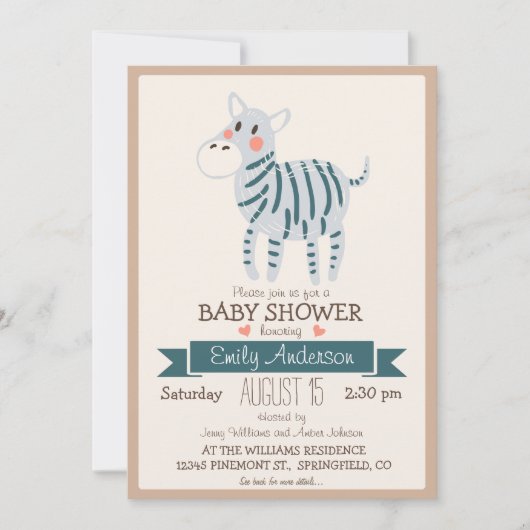 Cute Zebra, Oerwoud dierentuin Baby shower Kaart (Voorkant)
