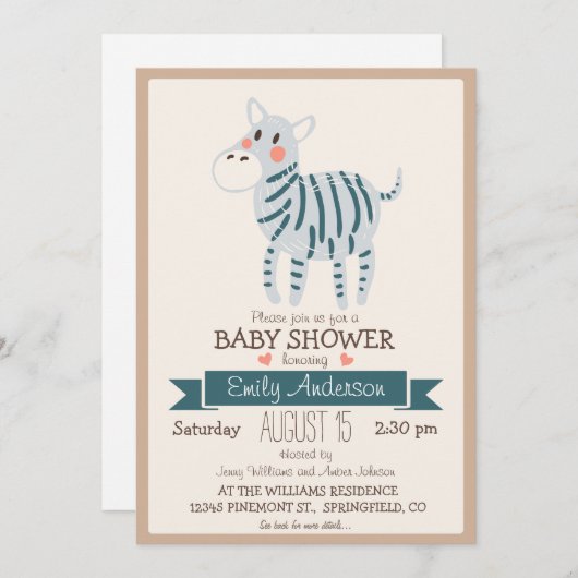 Cute Zebra, Oerwoud dierentuin Baby shower Kaart (Voorkant / Achterkant)