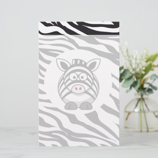 Cute Zebra on Zebra Print Zoo Animals Pattern Briefpapier (Staand voorkant)