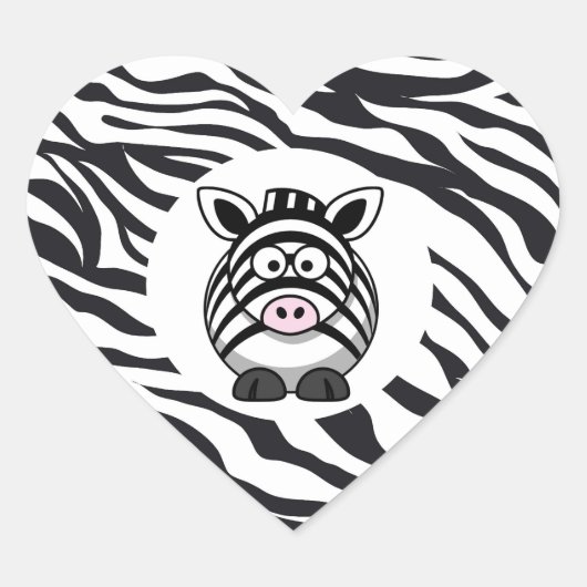 Cute Zebra on Zebra Print Zoo Animals Pattern Hart Sticker (Voorkant)