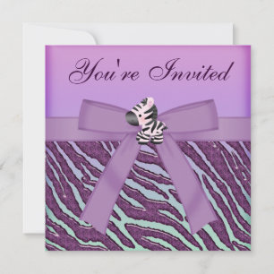 Cute Zebra & Paarse Cupcakes Animal Print Party Kaart
