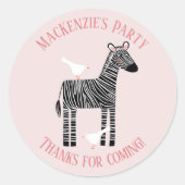 Cute Zebra Party Bedankt Ronde Sticker (Voorkant)