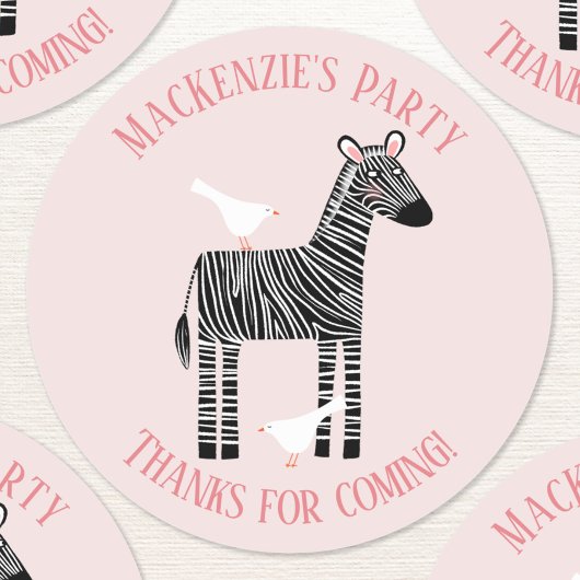 Cute Zebra Party Bedankt Ronde Sticker