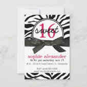 Cute Zebra Pattern Sweet 16 Party Kaart (Voorkant)