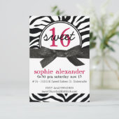 Cute Zebra Pattern Sweet 16 Party Kaart (Staand voorkant)