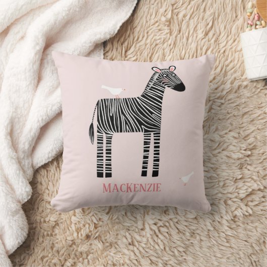 Cute Zebra Personalized Blush Pink Kussen (Deken)