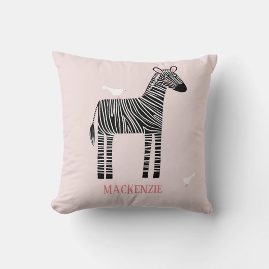 Cute Zebra Personalized Blush Pink Kussen (Voorkant)