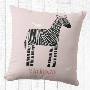 Cute Zebra Personalized Blush Pink Kussen