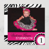Cute Zebra Print Birthday Party Invitation Kaart (Voorkant / Achterkant)