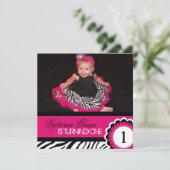 Cute Zebra Print Birthday Party Invitation Kaart (Staand voorkant)