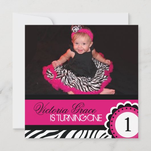 Cute Zebra Print Birthday Party Invitation Kaart (Voorkant)