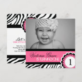 Cute Zebra Print Birthday Party Invitation Kaart (Voorkant / Achterkant)