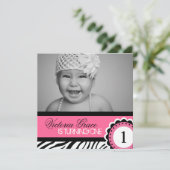 Cute Zebra Print Birthday Party Invitation Kaart (Staand voorkant)