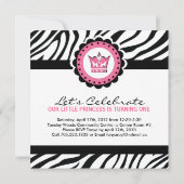Cute Zebra Print Birthday Party Invitation Kaart (Achterkant)