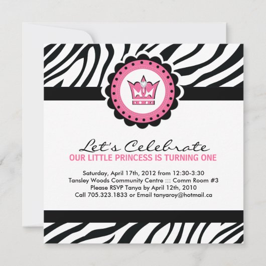 Cute Zebra Print Birthday Party Invitation Kaart (Achterkant)