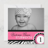 Cute Zebra Print Birthday Party Invitation Kaart (Voorkant)