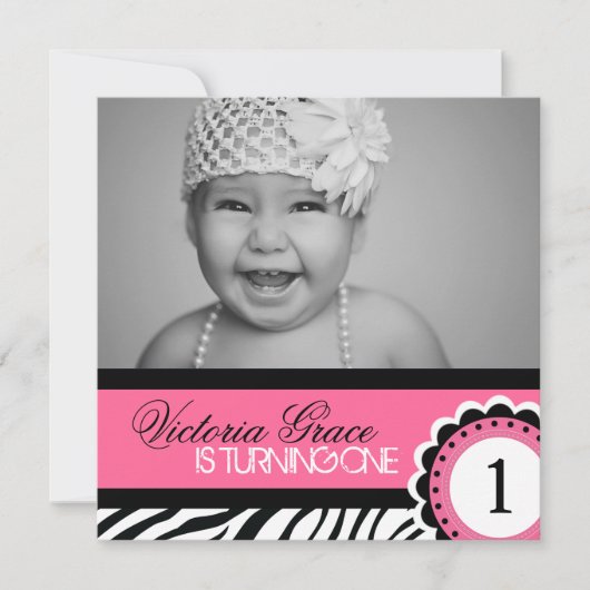 Cute Zebra Print Birthday Party Invitation Kaart (Voorkant)