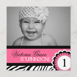 Cute Zebra Print Birthday Party Invitation Kaart