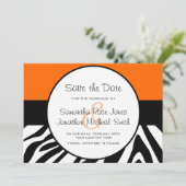 Cute Zebra Print Custom Oranje Save the Date (Staand voorkant)